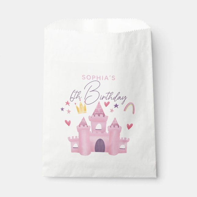 Girls Cute Pink Princess Palace 6th Birthday Kids Favour Bags (Front)
