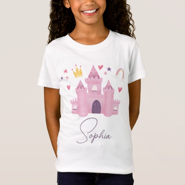Girls Cute Pink Princess Palace Kids T-Shirt (Front)