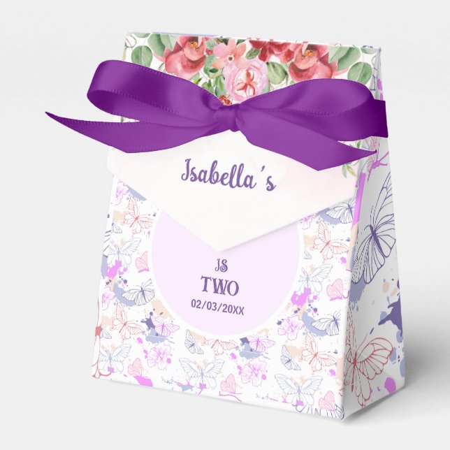 Girls Cute Pink Purple Butterfly Kids Birthday Favour Box (Front Side)