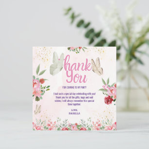 Girls Cute Pink Purple Butterfly Kids Birthday Thank You Card