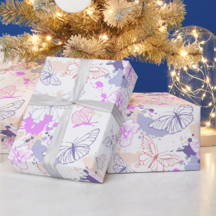 Girls Cute Pink Purple Butterfly Kids  Wrapping Paper