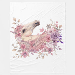 Girls Cute Pink Purple Horse Pastel Personalised Fleece Blanket
