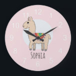Girls Cute Pink Rainbow Llama and Name Kids Large Clock<br><div class="desc">This cute and trendy pink girls clock features an exquisite,  hand drawn rainbow llama cartoon. This lovely design also features a place for you to add a name. The perfect llama themed design for any kid's room or baby's nursery!</div>
