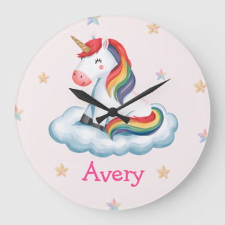 Girls Cute Pink Rainbow Unicorn Kids Nursery🦄✨ Large Clock
