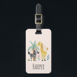Girls Cute Pink Safari Animals Giraffe Zebra Kids Luggage Tag<br><div class="desc">This trendy kids luggage tag features an adorable zebra and giraffe cartoon and flowers, and an elephant on the back. This lovely design also features a place for you to add your girl's name and important contact information. The perfect modern jungle design for any kid's first trip! Check out our...</div>