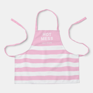Girls Cute Pink Stripes Hot Mess Personalised Kids Apron