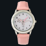 Girls Cute Pink T-Rex Dinosaur Kids with Name Kids Watch<br><div class="desc">This cute pink design is a part of a collection featuring dinosaurs for kids apparel and accessories. The watch features a hand drawn pink T-Rex dinosaur cartoon and can be personalised with your girl's name. Perfect for your dinosaur loving girl's first watch. Check out our store for other cute items....</div>