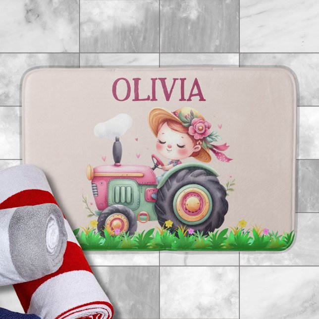 Girls' Cute Pink Tractor  Bath Mat (Creator Uploaded)