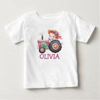 Girls Cute Pink Tractor Personalised