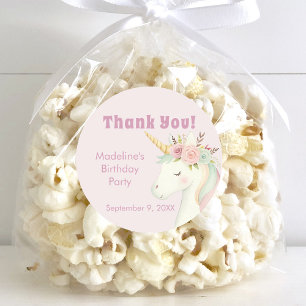 Girls Cute Pink Unicorn Birthday Thank You Classic Round Sticker
