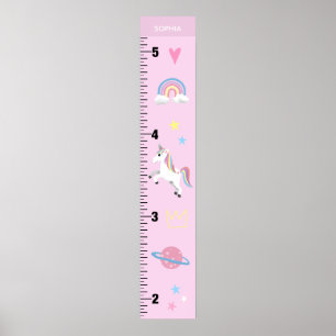 Girls Cute Pink Unicorn Kids Growth Chart