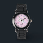 Girls Cute Pink Unicorn Rainbow & Name Kids Watch<br><div class="desc">This cute and modern kids watch features a unicorn cartoon, with a rainbow, heart, planet, stars and a crown, and can be personalised with your girls name. With clear, easily readable numbers, this 'first' watch is great for a child or toddler just starting out on learning the time. The perfect...</div>