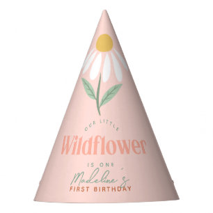 Girls Cute Pink Wildflower Daisy Kids Birthday Party Hat