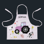Girls Cute Purple Farm Animal Tractor & Name Kids Apron<br><div class="desc">This cute and trendy kids apron design features farm animal cartoons,  with a tractor,  cows,  pigs,  sheep,  chickens and flowers,  and can be personalised with your girls name. The perfect pink farm-themed gift for your toddler or child.</div>