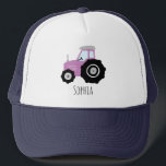 Girls Cute Purple Farm Tractor and Name Kids Trucker Hat<br><div class="desc">This cute and modern kids trucker hat design features a purple farm tractor cartoon and space for your to add your girls name. The perfect gift for any tractor loving little farmer!</div>