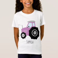 Girls Cute Purple Farm Tractor Cartoon with Name