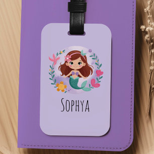 Girls Cute Purple Mermaid Kids Luggage Tag
