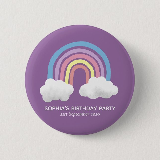 Girls Cute Purple Rainbow Birthday Party Kids 6 Cm Round Badge (Front)