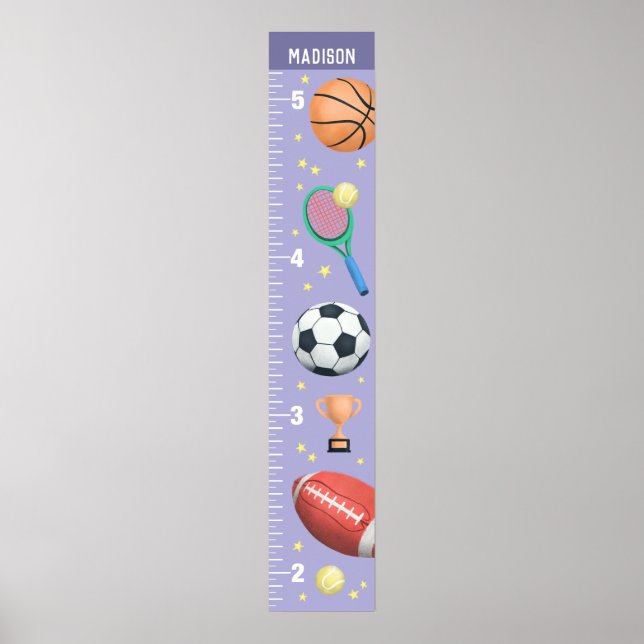 Girls Cute Purple Sports Growth Chart (Front)