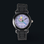 Girls Cute Purple Sports Tennis Kids Watch<br><div class="desc">This cute and modern kids watch features a tennis racket and ball,  with a purple background. The sporty watch can be personalised with your girls name,  and clear numbers,  the perfect gift for any sports lover.</div>
