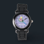 Girls Cute Purple Sports Tennis Kids Watch<br><div class="desc">This cute and modern kids watch features a tennis racket and ball,  with a purple background. The sporty watch can be personalised with your girls name,  and clear numbers,  the perfect gift for any sports lover.</div>