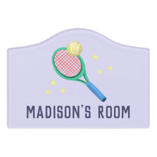 Girls Cute Purple Tennis Racket Kids Door Sign