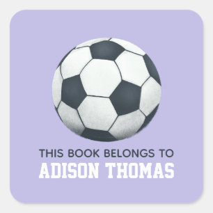 Girls Cute Purple This Book Belongs Soccer Kids Square Sticker