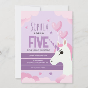 Girls Cute Purple Unicorn Kids Birthday Card