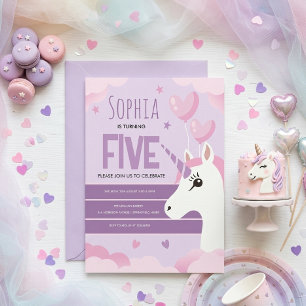 Girls Cute Purple Unicorn Kids Birthday Card
