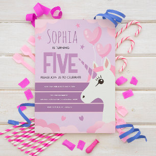 Girls Cute Purple Unicorn Kids Birthday Card