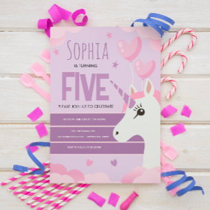 Girls Cute Purple Unicorn Kids Birthday Card