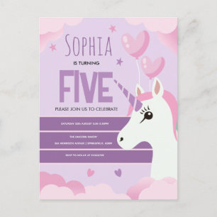 Girls Cute Purple Unicorn Kids Birthday Postcard