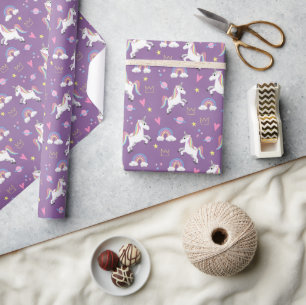 Girls Cute Purple Unicorn Pattern Kids Birthday Wrapping Paper