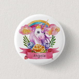 Girls Cute Purple Unicorn Rainbow Custom Name      3 Cm Round Badge