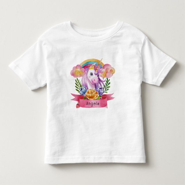 Girls Cute Purple Unicorn Rainbow Custom Name      Toddler T-Shirt (Front)