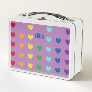 Girls Cute Rainbow Heart Kids Metal Lunch Box
