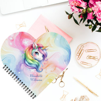 Girls Cute Rainbow Unicorn Custom Name  Notebook