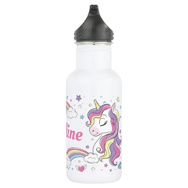 Girls Cute Rainbow Unicorn Personalised Name 532 Ml Water Bottle (Right)