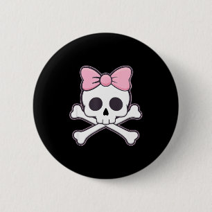 Girls Cute Skull With Pink Bow Kawaii Goth Skull H 6 Cm Round Badge