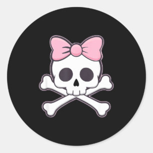 Girls Cute Skull With Pink Bow Kawaii Goth Skull H Classic Round Sticker