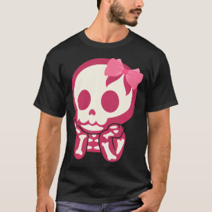 Girls Cute Skull Xray Pink Bow Tie Skeleton T-Shirt