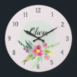 Girls Cute Spring Botanical Flowers and Name Kids Large Clock<br><div class="desc">This gorgeous floral kids clock design features cute spring watercolor flowers,  and has space for you to write your girls name in an elegant font. A perfect pastel,  botanical addition to your little one' room or nursery.</div>