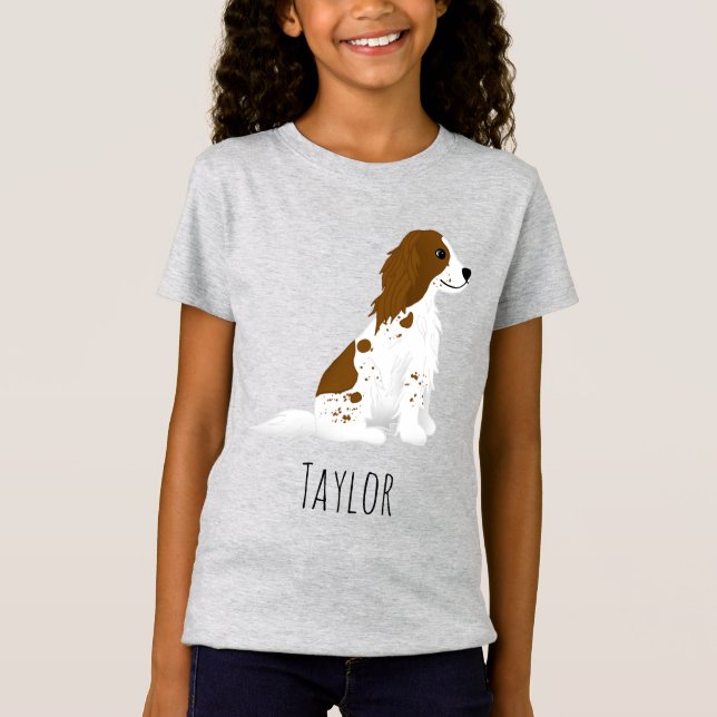Girls Cute Springer Spaniel Dog & Name Kids T-Shirt (Front)