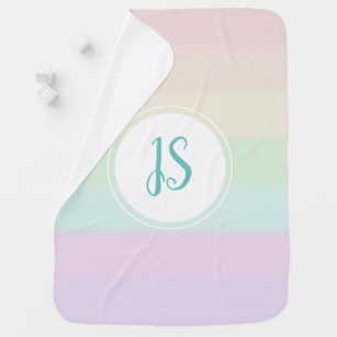 Girl's Cute Striped Rainbow Colour Pastel Monogram Baby Blanket