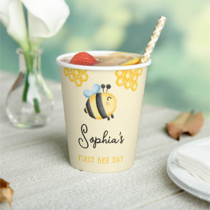 Girls Cute Summer First Bee Day 1st Birthday Paper Cups