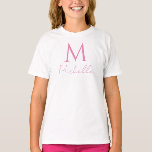 Girls Cute T-Shirts Monogram Name White Pink