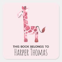 Girl's Cute This Book Belongs Safari Giraffe Name