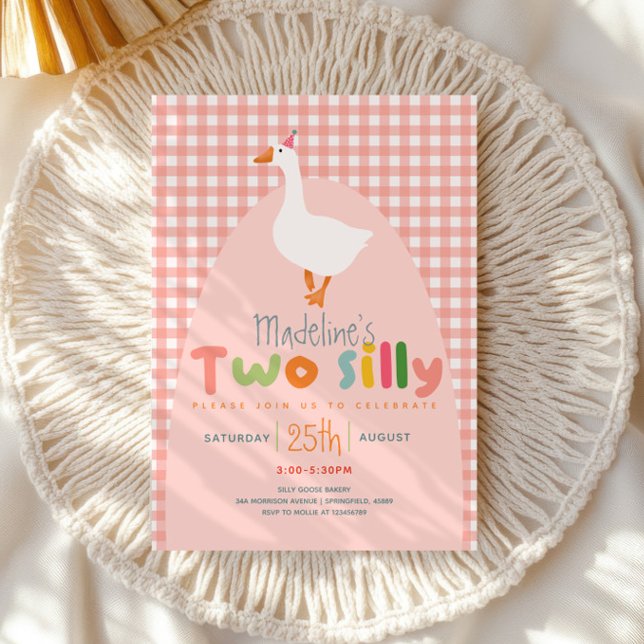 Girls Cute “Two Silly” 2nd Birthday Goose Invitation (Creator Uploaded)