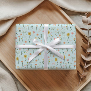 Girls Cute Two Wild Boho Wildflower Birthday Wrapping Paper