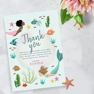 Girls Cute Under the Sea Mermaid Birthday Thank You Card